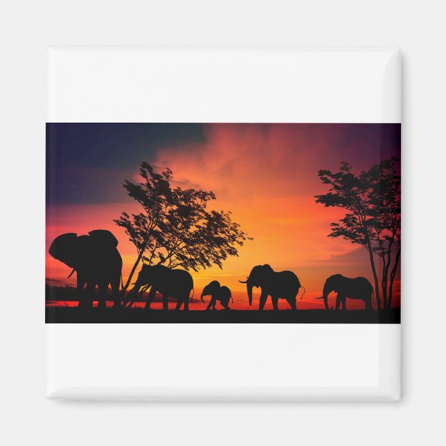 Aimant Eléphants africains dans les plaines du Serengeti (Devant)