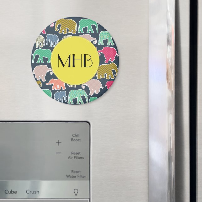 Aimant Eléphants Colorés, Motif Des Eléphants, Monogramme (In situ (réfrigérateur))