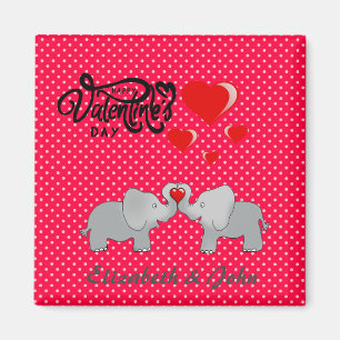 Aimant Éléphants Romantiques & Cœurs Rouges Sur Points no