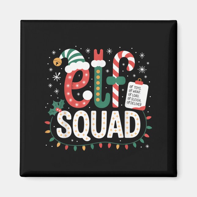 Aimant Elf Squad Santa Checklist Christmas Lights Family  (Devant)