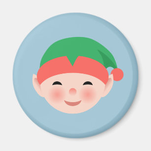 Aimant Elfe de Noël en Casquette vert sur bleu clair