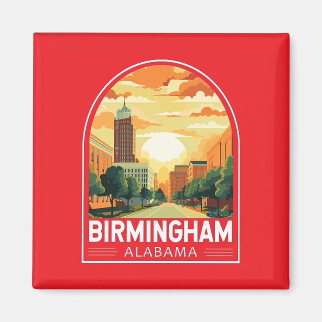 Aimant Emblème d'art de voyage de Birmingham Alabama (Devant)