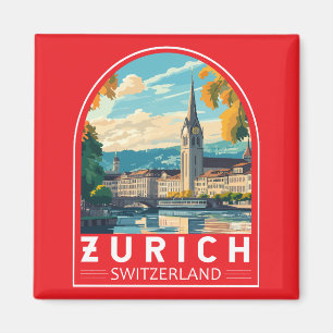 Aimant Emblème d'art de voyage de Zurich Suisse