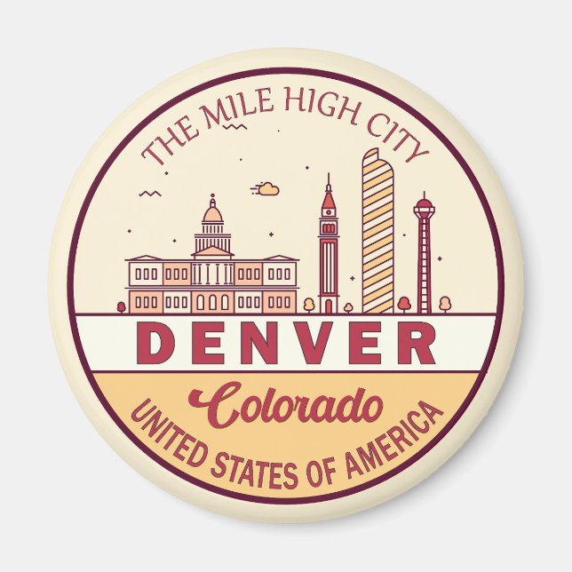 Aimant Emblème de Denver Colorado City Skyline (Devant)