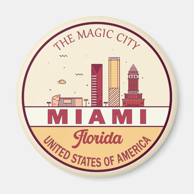 Aimant Emblème de Miami Florida City Skyline (Devant)