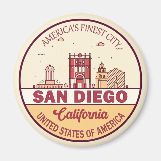 Aimant Emblème de San Diego California City Skyline (Devant)