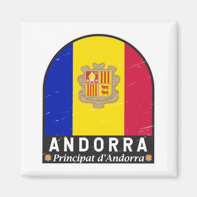 Aimant Emblème du drapeau d'Andorre Vintage (Devant)
