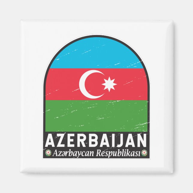 Aimant Emblème du drapeau d'Azerbaïdjan Vintage (Devant)