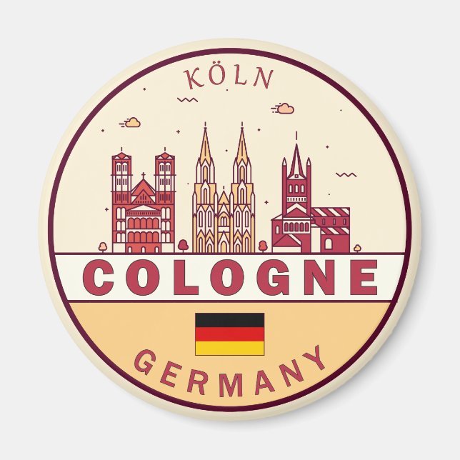 Aimant Emblème Skyline de Cologne Allemagne (Devant)