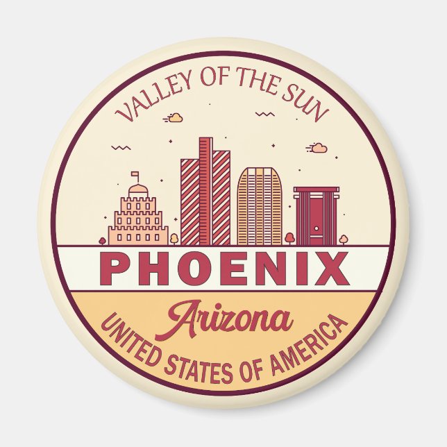 Aimant Emblème Skyline Ville Phoenix Arizona (Devant)