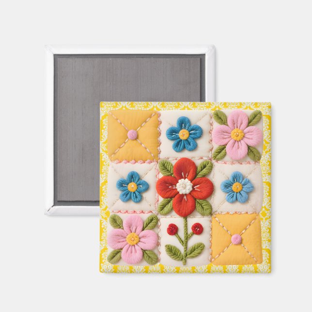 Aimant Embroidered Flower Quilt Block (Recto/Verso)
