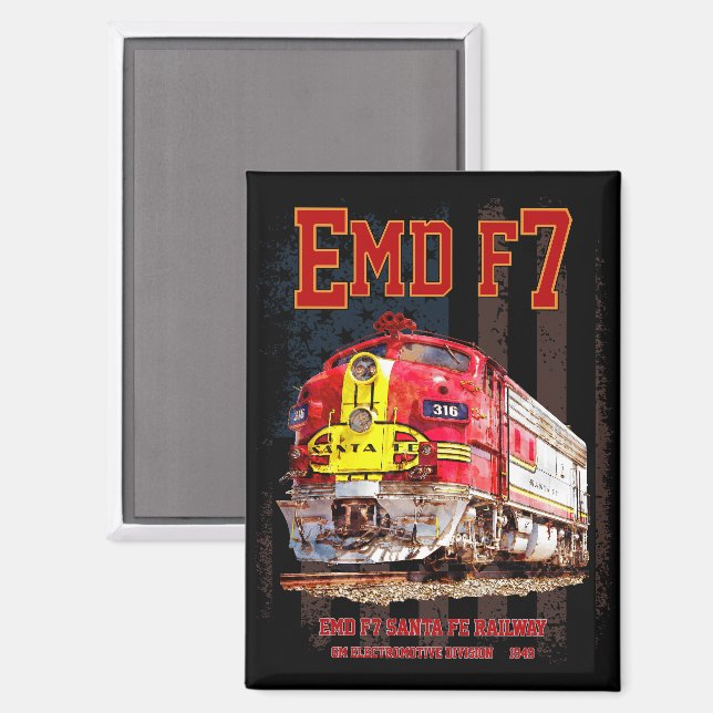 Aimant EMD F7 Santa Fe Warbonnet with American Flag. (Recto/Verso)