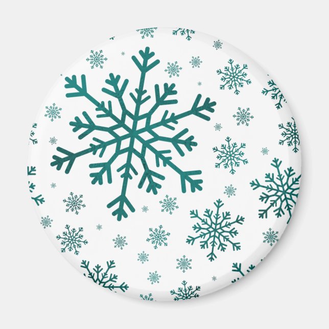 Aimant Émeraude Vert Noël Snowflakes sur Blanc d'hiver (Devant)