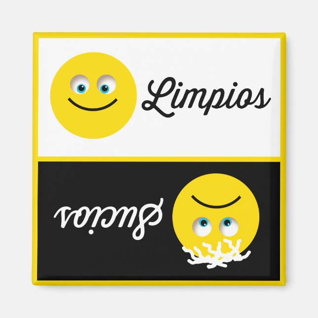 Aimant Emoji Limpios Sucios Lave-vaisselle Magnat noir bl (Devant)