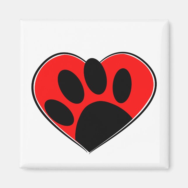 Aimant Empreinte de patte Amoureux des chiens Et Coeur Ro (Devant)
