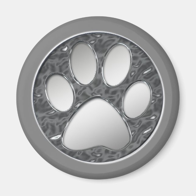 AIMANT EMPREINTE DE PATTE ARGENT ET CHROME (Devant)