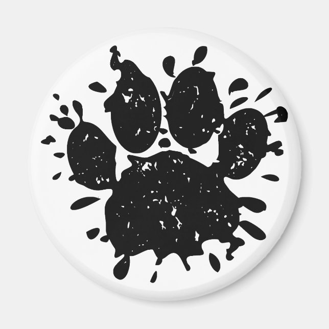 Aimant Empreinte de patte Distressed Black Paint Splatter (Devant)