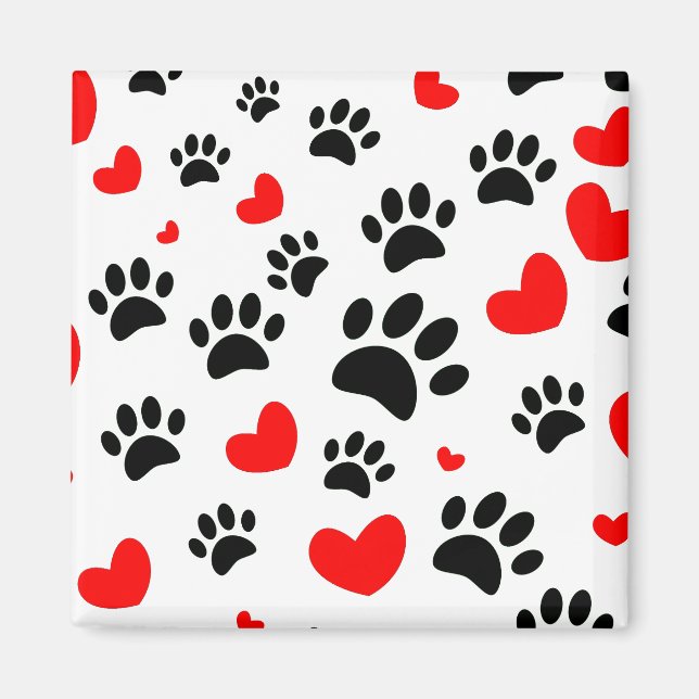 Aimant Empreintes de pattes De Chiens Random Et Coeurs Ro (Devant)