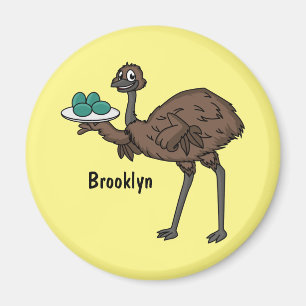 Aimant Emu with eggs cartoon illustration 