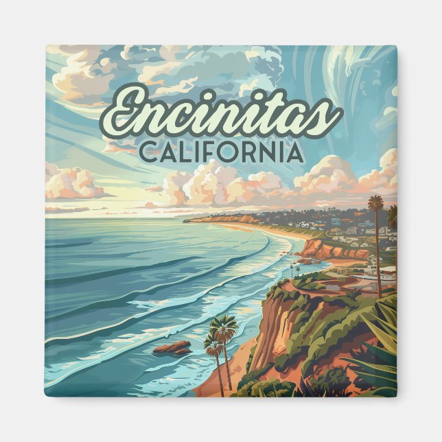 Aimant Encinitas California San Diego Beach Vintage (Devant)
