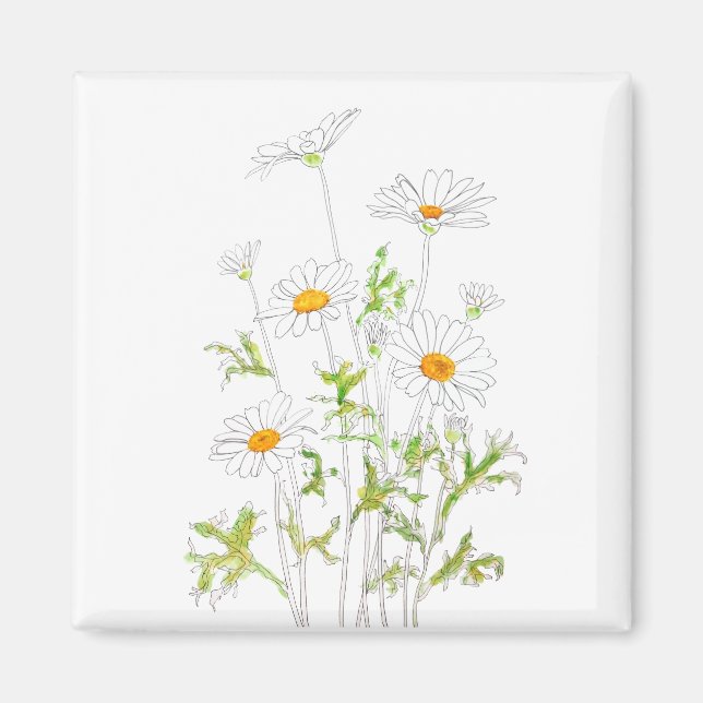 Aimant encre blanche Margaret daisy et aquarelle (Devant)
