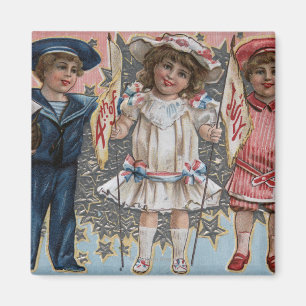 Aimant Enfants en bleu, blanc et rose