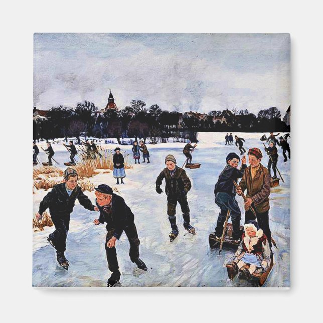 Aimant Enfants patinage en dehors de faborg (Devant)