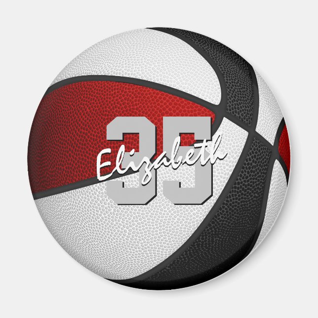 Aimant enfants rouge noir basket équipe couleurs (Devant)