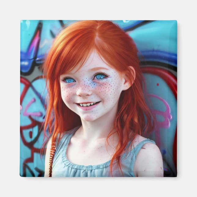 Aimant Enfants tribaux | Jolie petite fille à tête rouge (Devant)