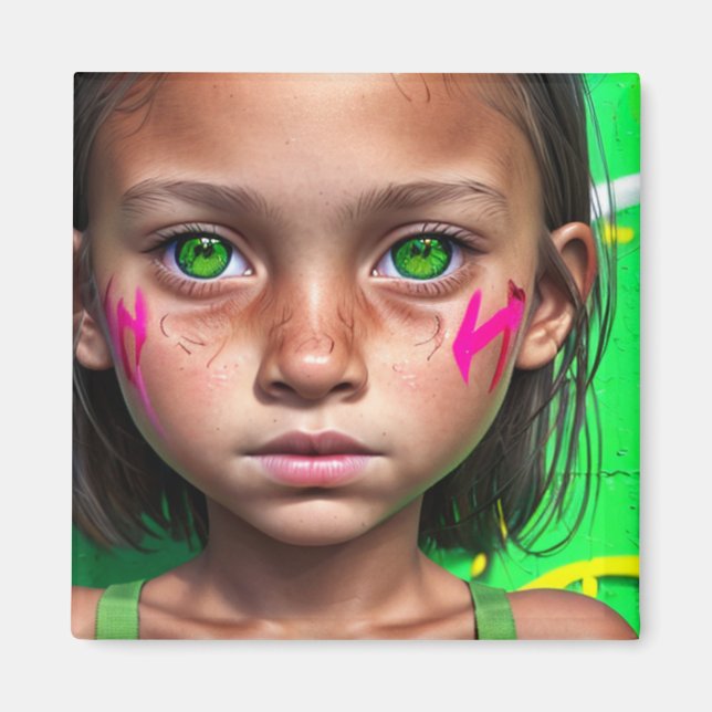 Aimant Enfants tribaux | Yeux verts de la fille stoïque f (Devant)