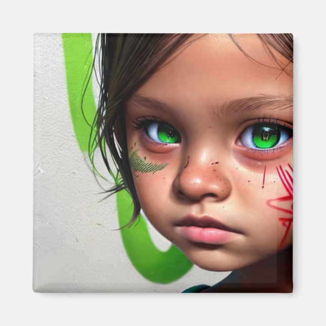 Aimant Enfants tribaux | Yeux verts de petite fille futur (Devant)
