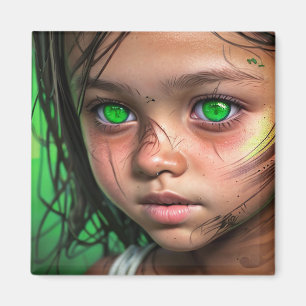 Aimant Enfants tribaux   Yeux verts futuristes