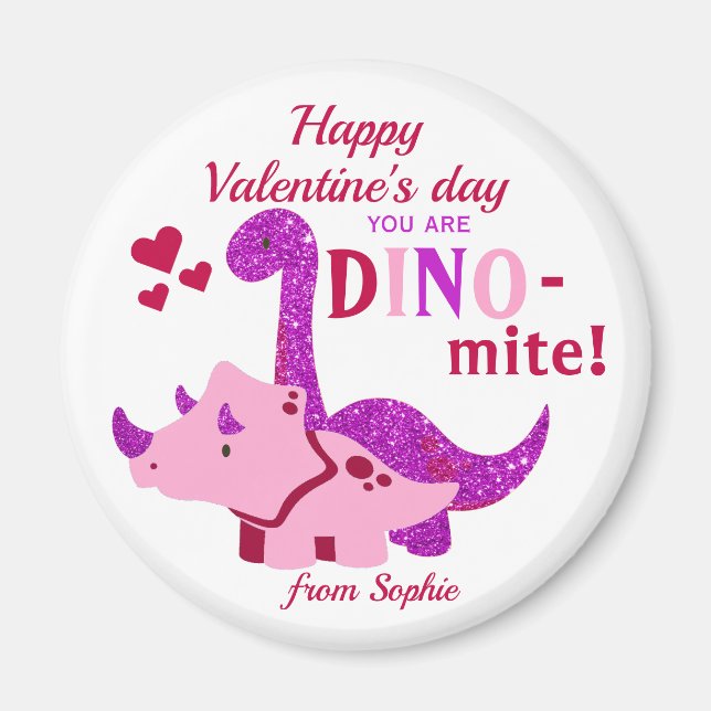 Aimant Enfants Valentines Day Girly Dinosaur Dino-mite (Devant)