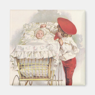Aimant Enfants victoriens vintage, enfant et bébé dans un