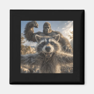 Aimant Énorme selfie de raton laveur drôle avec Bigfoot S