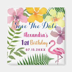 Aimant Enregistrer la date 1er anniversaire Luau Flamant