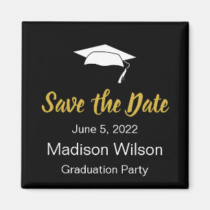 Aimant Enregistrer la date Black White Gold Graduation Pa