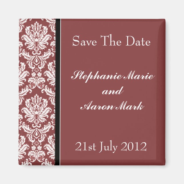 Aimant Enregistrer La Date - Burgundy Classic Damask (Devant)