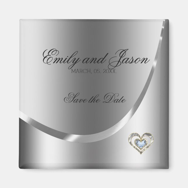 Aimant Enregistrer La Date- Diamonds Coeur Et Argent Arge (Devant)