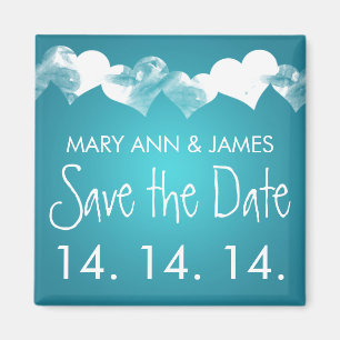 Aimant Enregistrer La Date Grunge Hearts Turquoise