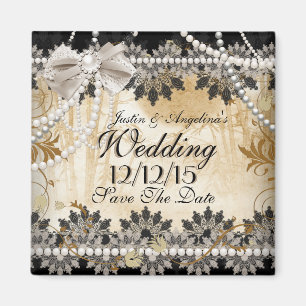 Aimant Enregistrer La Date Mariage Crème Noire Beige