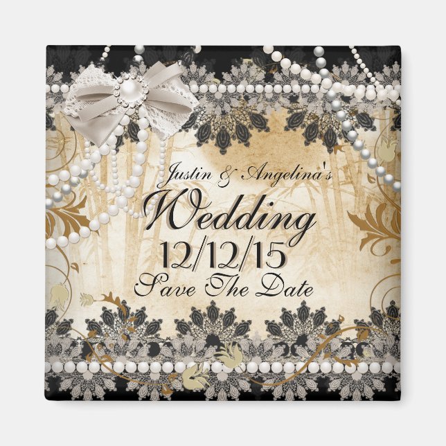 Aimant Enregistrer La Date Mariage Crème Noire Beige (Devant)