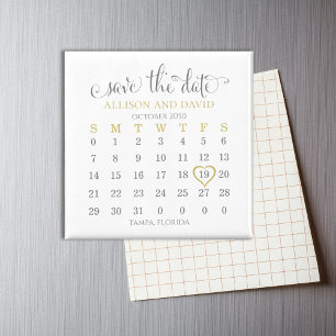 Aimant Enregistrer la date Mariage Gold 5 lignes Calendri