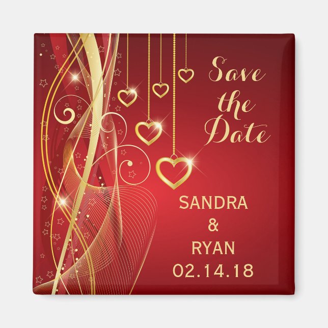 Aimant Enregistrer la date Mariage Romantique Red Gold He (Devant)