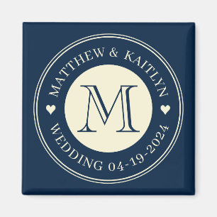 Aimant Enregistrer la date Monogramme Coeur Bleu de mer p