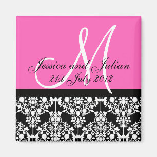 Aimant Enregistrer la date Monogramme noir/rose Damask Tr