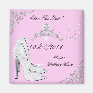 Aimant Enregistrer La Date Pink Silver High Heels Chaussu