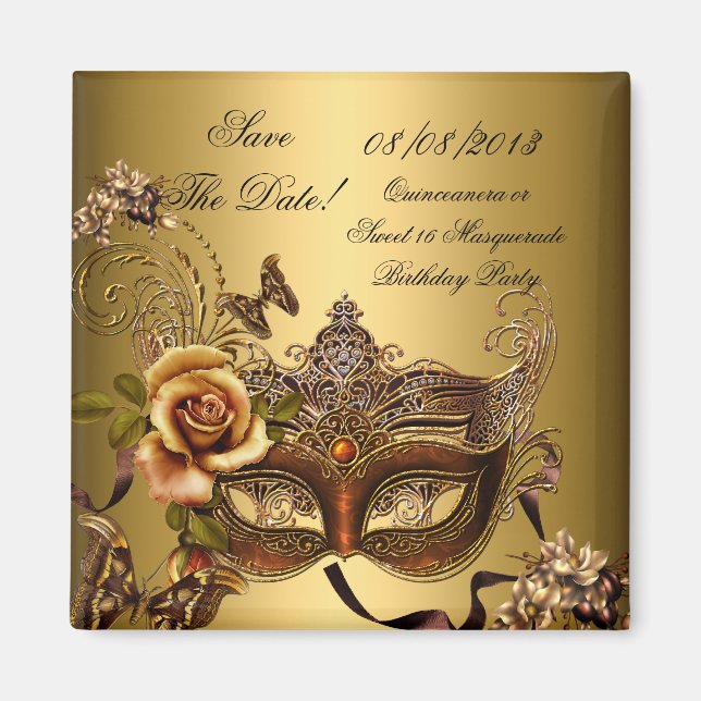 Aimant Enregistrer La Date Quinceanera Sweet 16 Masquerad (Devant)