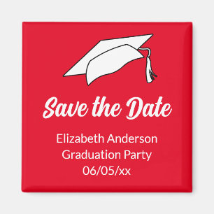 Aimant Enregistrer la date Red and White Graduation Party
