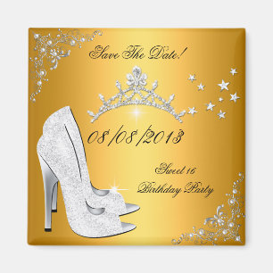 Aimant Enregistrer La Date Sweet 16 Gold High Heels Chaus